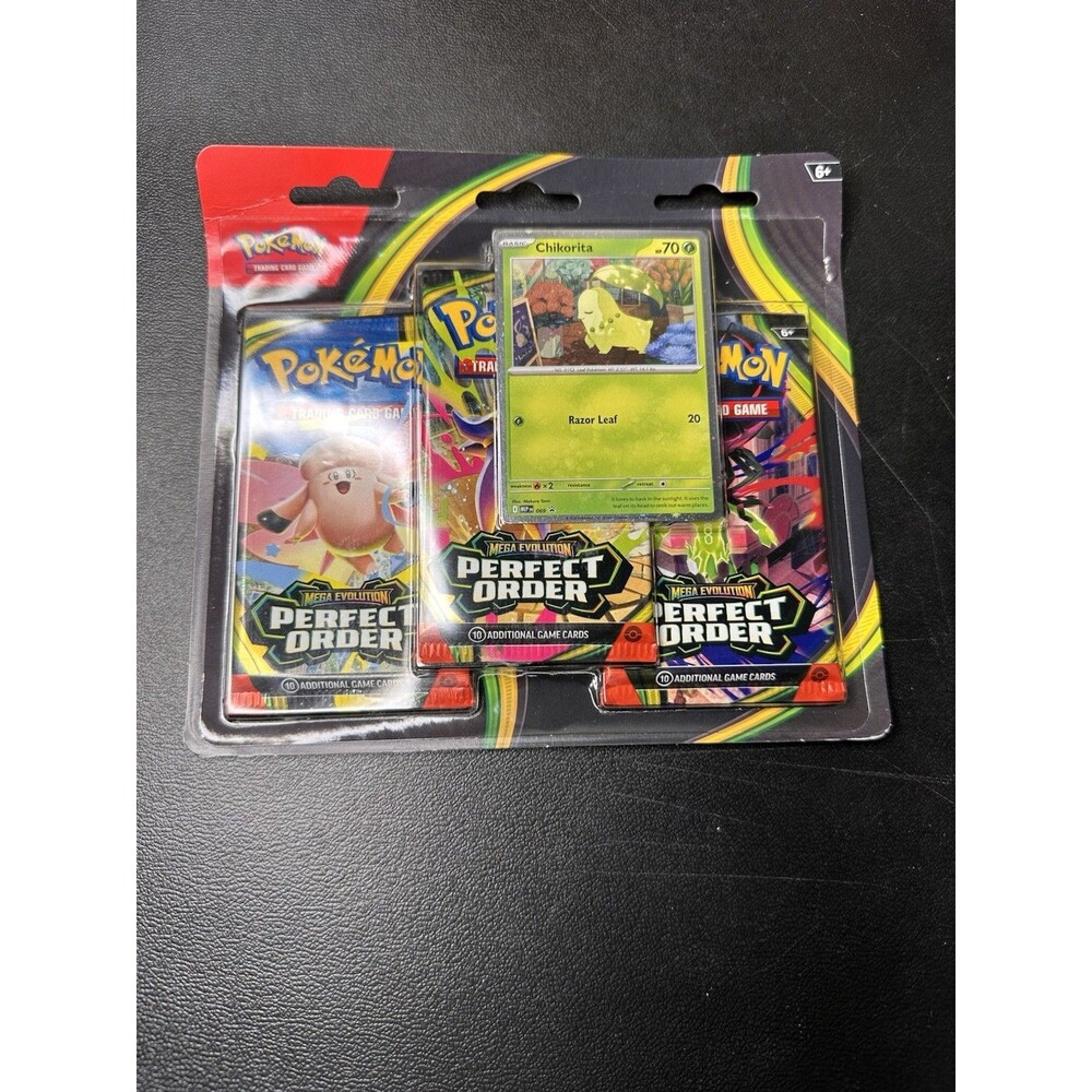 (Sealed) Pokémon 3-Pack Perfect Order Blister Chikorita ME03 Factory